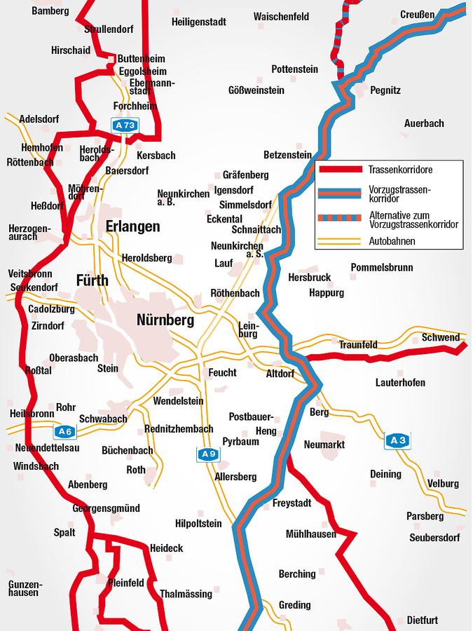 Die Trasse soll zwischen Gnadenberg und Freystadt durch den Kreis Neumarkt verlaufen.