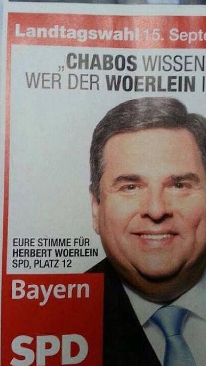Auch Herbert Woerlein der SPD Stadtbergen im Kreis Augsburg versucht die Wähler davon zu überzeugen, dass er der Babo ist.
