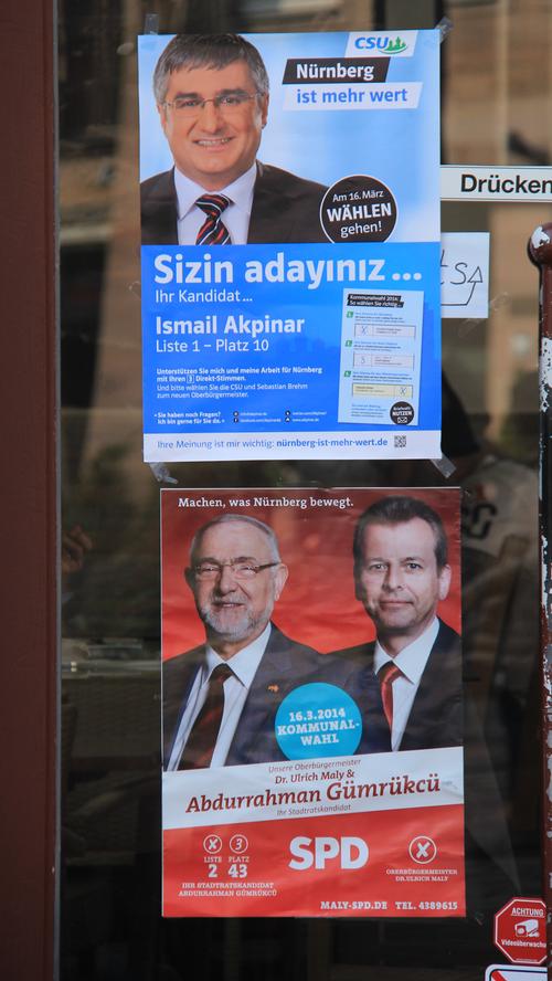 Wahlplakat Nürnberg CSU Ismail Akpinar und SPD Abdurrahman Gümrükcü