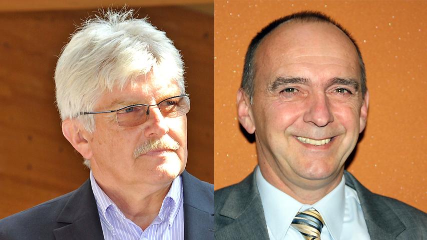 Hans Kreiner (CSU/links) und Heinrich Süß (UWG/rechts) wollen am 30. März den Bürgermeistersessel in Weisendorf erobern.