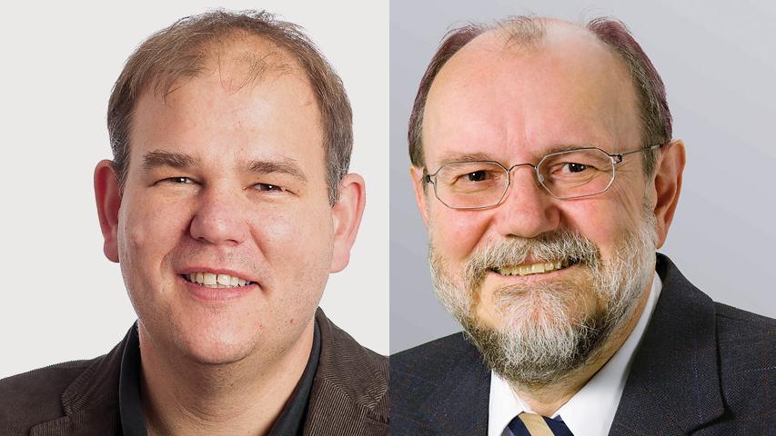Thomas Fischer (links) ist neuer Bürgermeister von Möhrendorf und setzte sich knapp gegen Amtsinhaber Konrad Rudert (FW) durch.