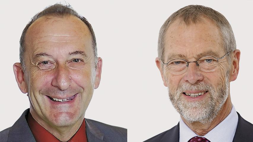 Amtsinhaber Johannes Schalwig (re.) bleibt Bürgermeister in Heroldsberg. Er setzte sich gegen den Mitbewerber Hubert Selzle (SPD, li.) durch.