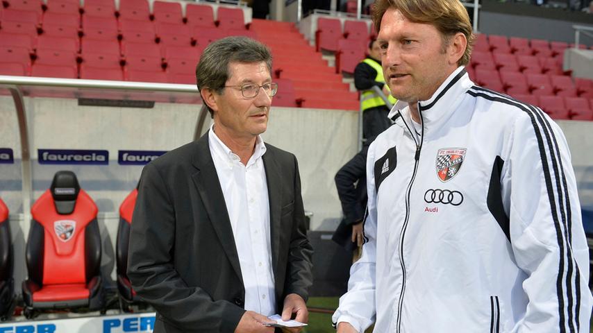 Wiedersehen macht Freude: Ingolstadts Trainer Ralp Hasenhüttl spielte von 2000 bis 2002 bei der SpVgg Greuther Fürth. Damals wie heute Kleeblatt-Präsident: Helmut Hack.