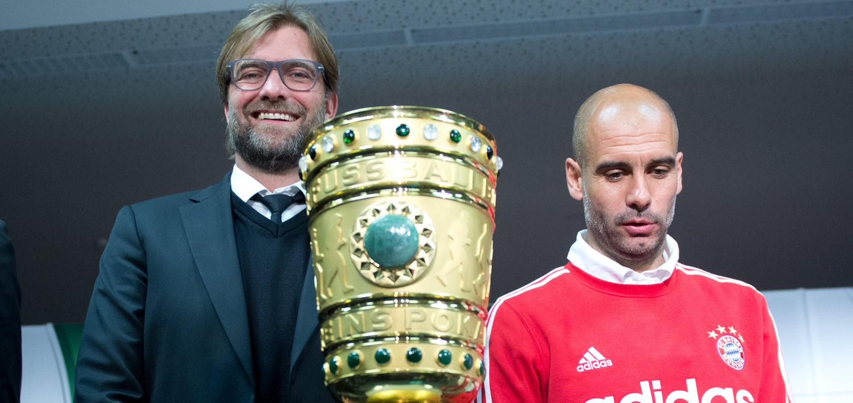 2014 trafen sich Jürgen Klopp und Pep Guardiola zum Pokal-Showdown in Berlin. Diesmal begegnen sich die Trainer im Cup-Wettbewerb im Halbfinale.