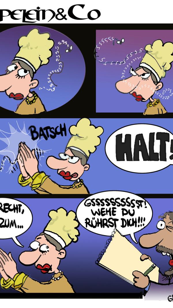 Der Nürnberger Comic-Cartoon-Zeichner Gymmick hat eine ganz eigene Interpretation dazu, wie es zu der Zeichnung "Betende Hände" kam...