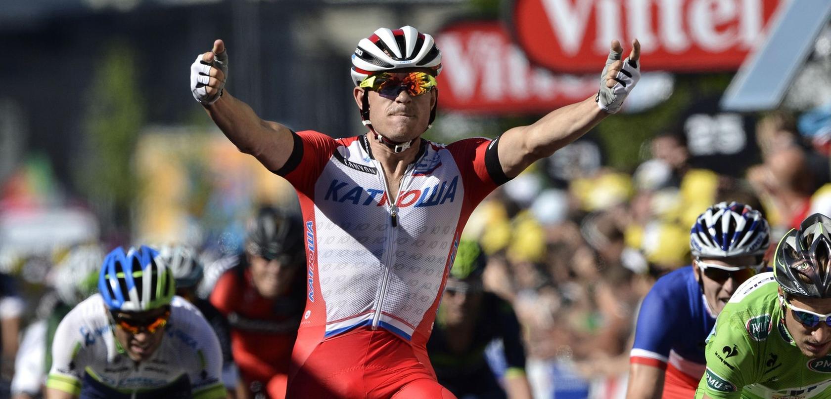 Der Norweger Alexander Kristoff feiert den Sieg der zwölften Etappe bei der Tour de France.