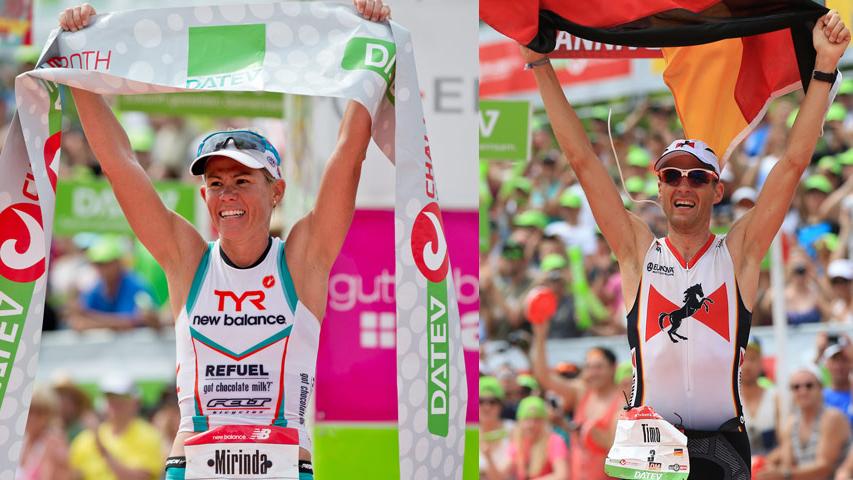So seh'n Sieger aus: Mirinda Carfrae und Timo Bracht.