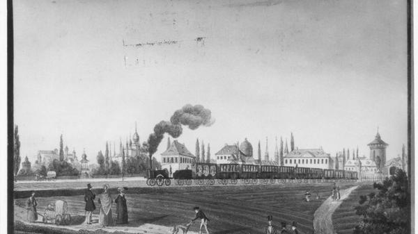 ...dem Einzug der Moderne. Hier zu sehen: Die erste Fahrt des Adler im Jahr 1835.