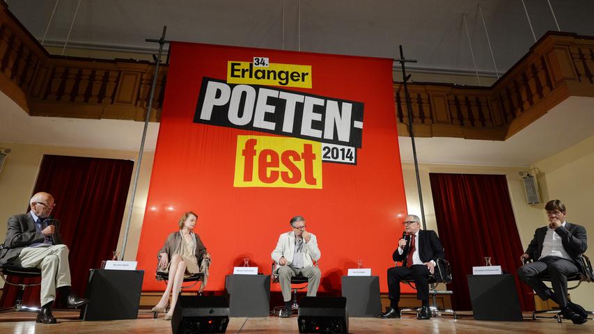 Auf dem Podium saßen Wilfried Schoeller, Kerstin Holm, Michail Schischkin, Karl Schlögel und Christoph Schwennicke (v.l.n.r.).