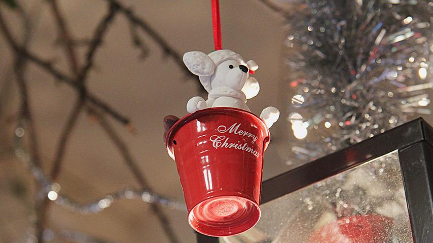 Schaf? Pudel? Maus? - Was auch immer in diesem roten Eimer sitzt, wünscht allen Besuchern des Christkindlesmarktes frohe Weihnachten.