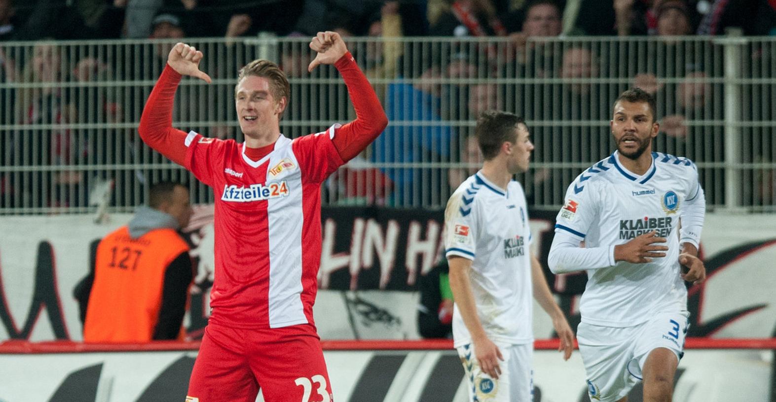 Ein Ex-Nürnberger jubelt: Sebastian Polter erzielte das 2:0 für Union gegen Karlsruhe.