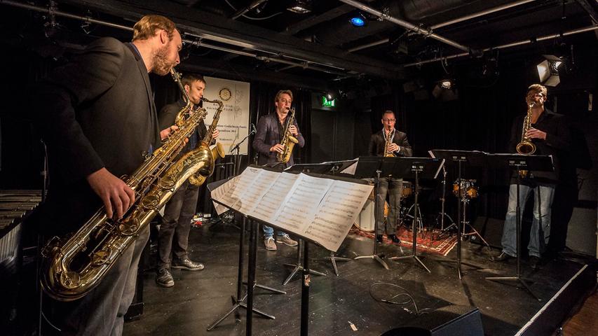 Die zweiten Preisträger "Quintumvirat", ein Saxofonensemble mit Markus Harm, Jan Prax, Julian Bossert, Konstantin Herleinsberger und Michael Binder.