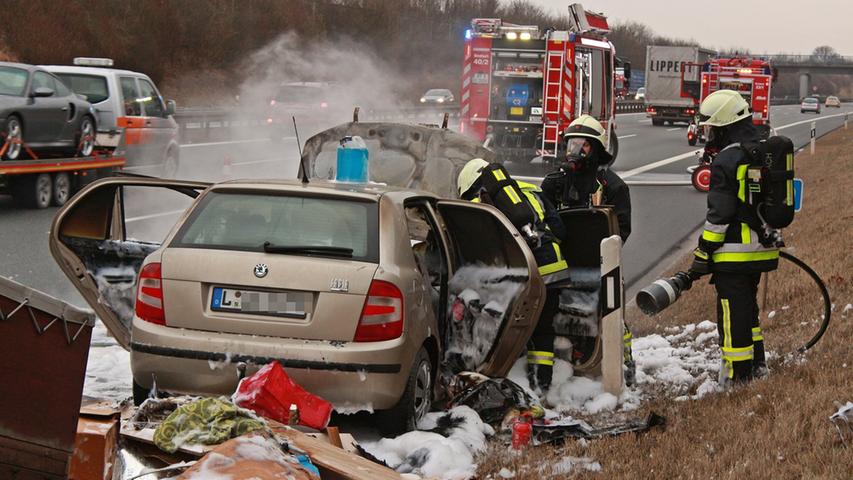A9 bei Bindlach: Brennendes Auto verursacht Folgeunfall