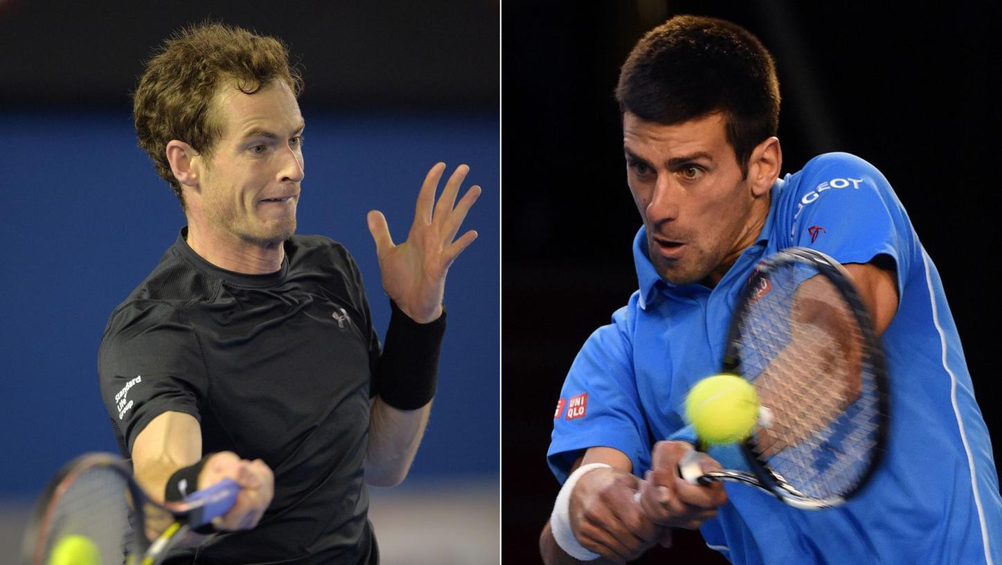 Andy Murray (l) und Novak Djokovic (r) treffen im Finale der Australian Open aufeinander.
