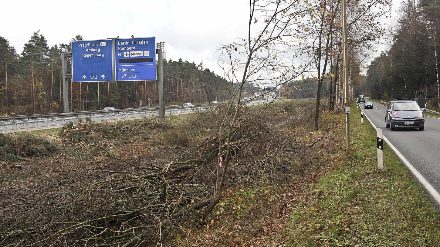 Im Winter war bereits das Gehölz an der A6-Trasse ausgelichtet worden. Jetzt wird's im Süden Nürnbergs ernst.