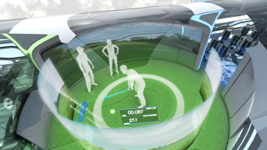 Zukunftsvision: Eine "Spielzone", in der die Reisenden in einem computersimulierten Golfspiel gegen Passagiere aus anderen Maschinen antreten können.