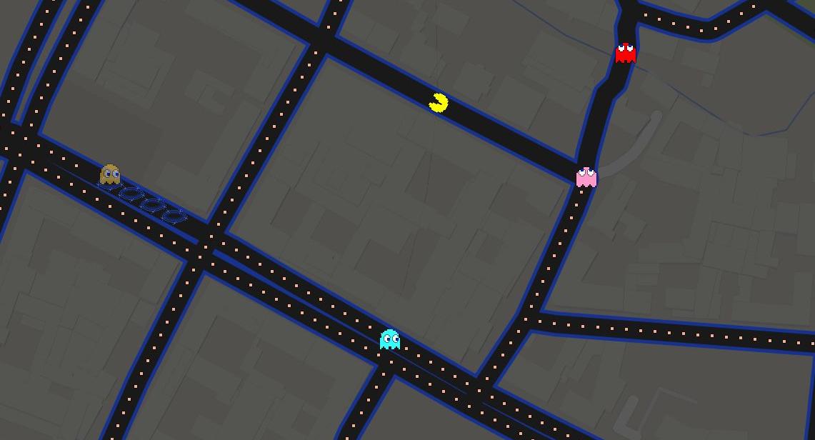 Pacman mampft sich bei Google Maps durch Nürnberg