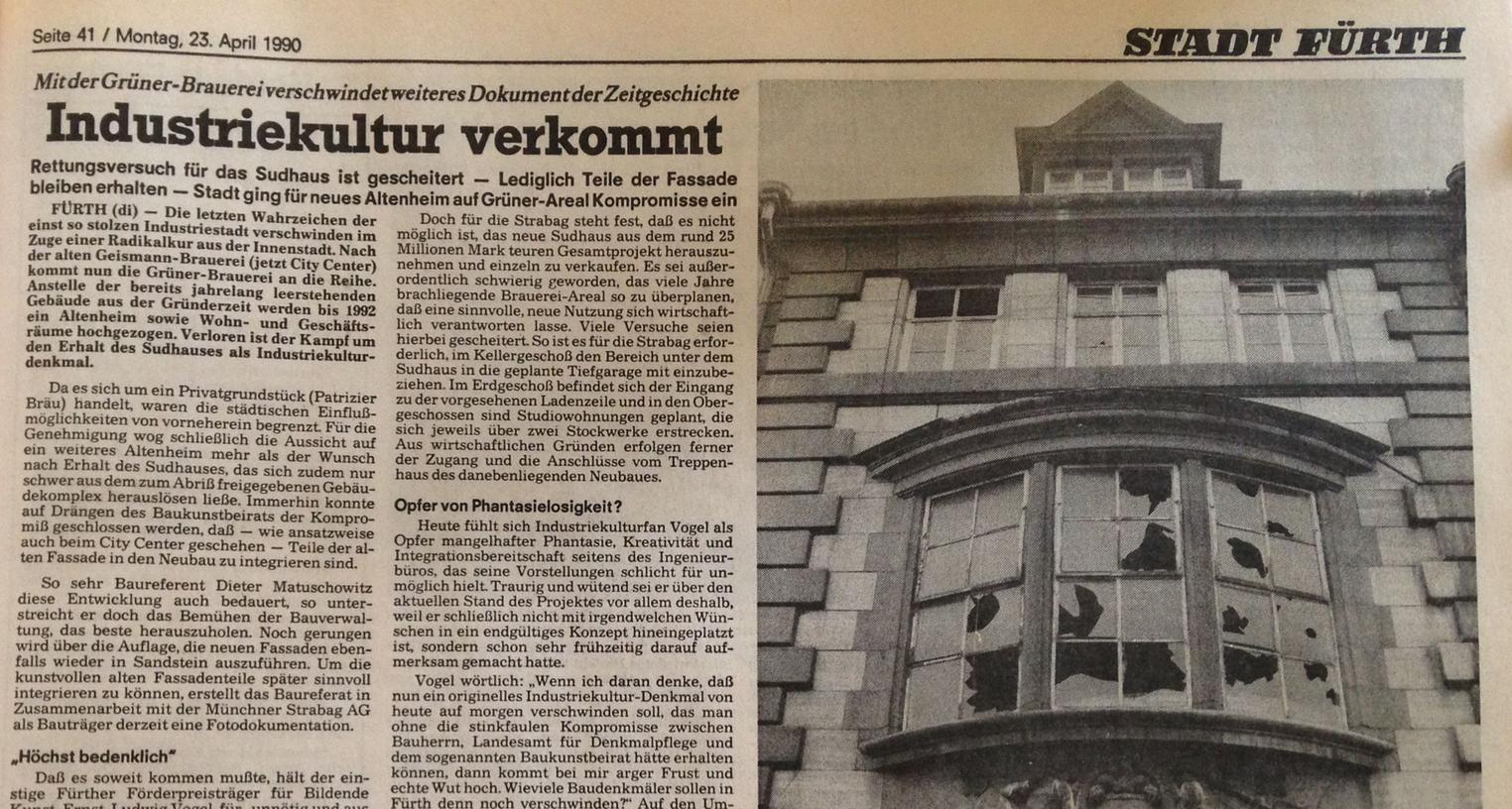 Fürth vor 25 Jahren: Abriss der Grüner-Brauerei naht