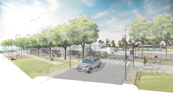 Während der Frankenschnellweg im Norden durch den Bahndamm begrenzt ist, fehlt im Süden diese Begrenzung. Die Lärmschutzwand, die nachempfundenen Ufermauern und die Baumpflanzungen sollen stattdessen eine Begrenzung bilden. Durch die Abgrenzung entsteht südlich des Frankenschnellwegs um die Rothenburger Straße ein beruhigter Raum, der laut Stadt für Freizeitaktivitäten genutzt werden könnte.