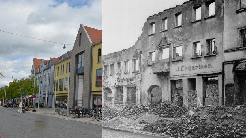 Das ehemalige Ehrgartner-Haus, Unterer Markt 14, war vor der Zerstörung eine Kohlenhandlung. Heute gehört das Gebäude zur Altstadtpassage.