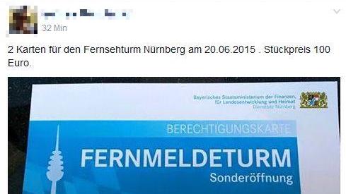Im Internet tauchen immer mehr zwielichtige Angebote auf - dort verkaufen Händler die eigentlich kostenlosen Tickets für Führungen auf dem Nürnberger Fernsehturm. Im Internet tauchen immer mehr zwielichtige Angebote auf - dort verkaufen Händler die eigentlich kostenlosen Tickets für Führungen auf dem Nürnberger Fernsehturm.