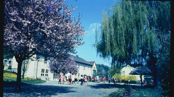 Ein der Redaktion zunächst unbekanntes Schulgebäude. Wie unsere Leser Alexander Kuhr und Kathrin Ronneberger mitteilten, handelt es sich um den städtischen Kindergarten, wie er einst aussah. Das Foto wurde von der Hahnenkammstraße aus aufgenommen. Im Hintergrund sind die Fenster der Grundschule zu sehen.