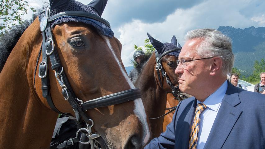 Sogar um die Pferde der berittenen Landespolizei aus Frankfurt am Main kümmert sich der Innenminister liebevoll.