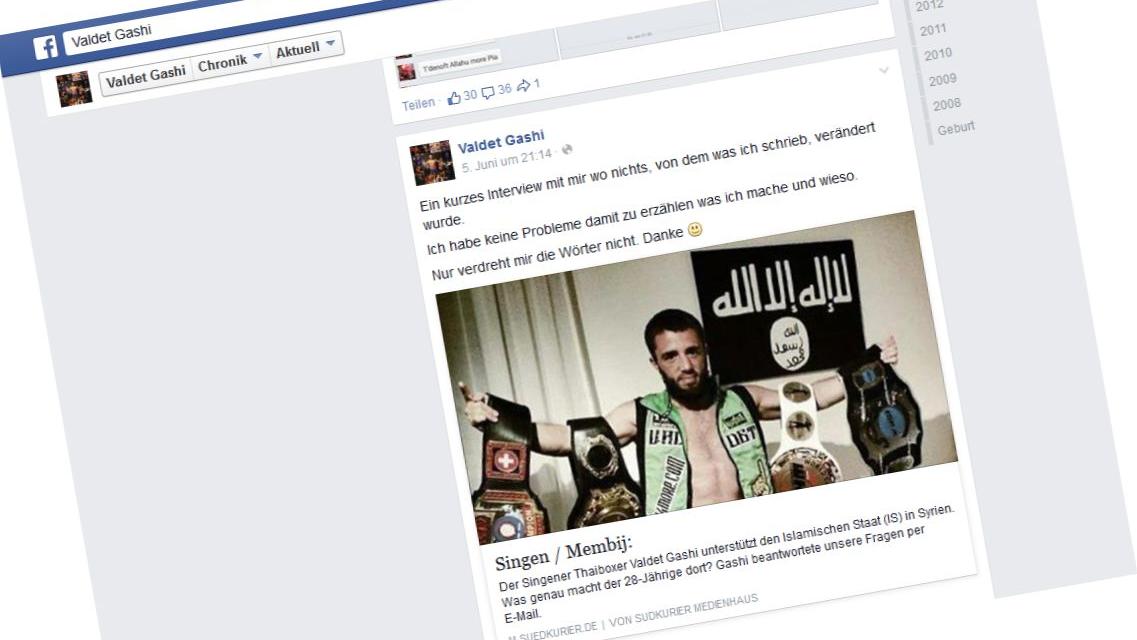 Nach Angaben seines Bruders in Syrien gestorben: Valdet Gashi; hier auf einem älteren Facebook-Post seiner Seite. Diese ist inzwischen geschlossen.