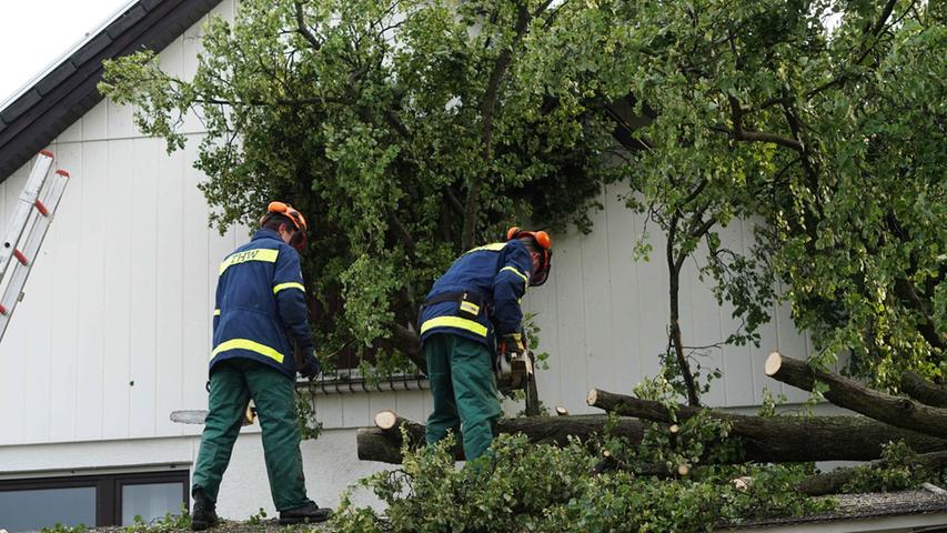 Baum stürzt nach Unwetter auf Haus in Bammersdorf