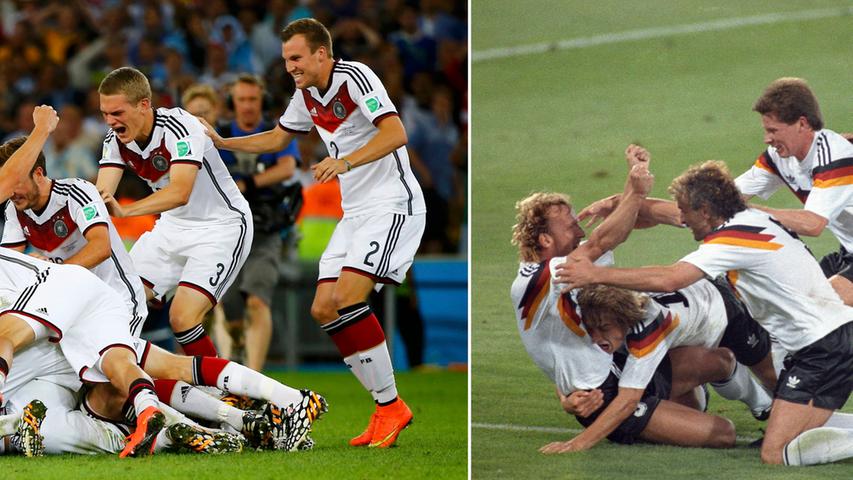 24 lange Jahre liegen zwischen diesen beiden Momenten. 2014 und 1990 gewann eine deutsche Nationalmannschaft den dritten beziehungsweise vierten WM-Titel - jeweils durch einen 1:0-Sieg gegen Argentinien. 25 Jahre ist die magische Nacht von Rom nun mittlerweile her, in unserer Galerie gehen wir auf eine kleine Zeitreise.