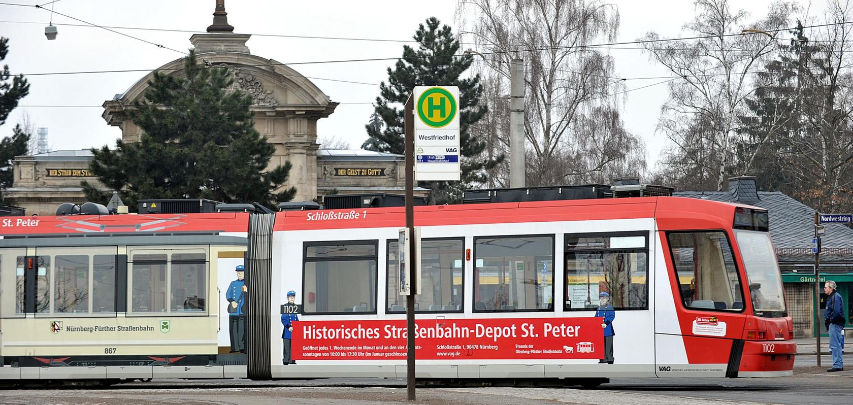 Noch endet die Linie 6 am Nürnberger Westfriedhof. Eine Verlängerung über Poppenreuth zum Fürther Hauptbahnhof ist jedoch angedacht.