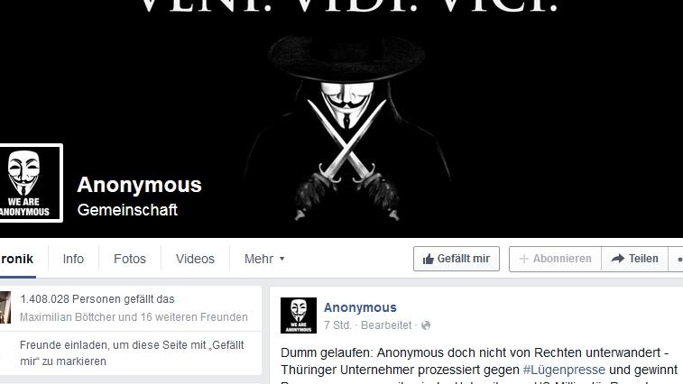 Nicht echt: Vorsicht vor dieser Anonymous-Facebookseite