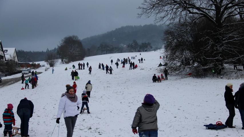 Endlich Schnee! Schlittenfahren am Rothenberg in Schnaittach 