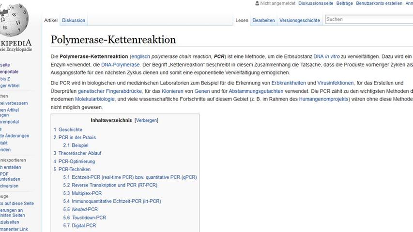 Der erste Artikel der deutschsprachigen Wikipedia drehte sich um die Polymerase-Kettenreaktion (PCR). Es folgten Einträge über Dänemark, das Kattegat und die Nordsee.