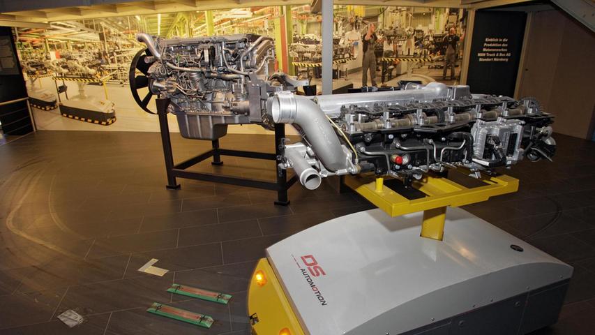 Am anderen Ende gelangt er auch zu der Installation, die mit einem automatischen Kuli eine Facette der Motorenproduktion im Nürnberger MAN-Werk veranschaulicht.