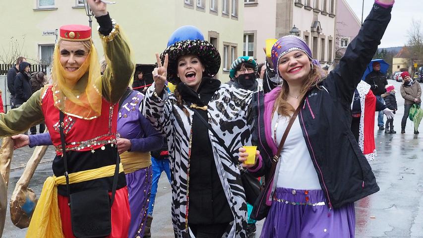 Narren feiern beim Faschingszug in Ellingen