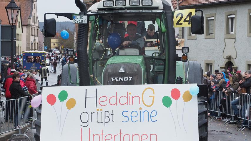 Narren feiern beim Faschingszug in Ellingen 