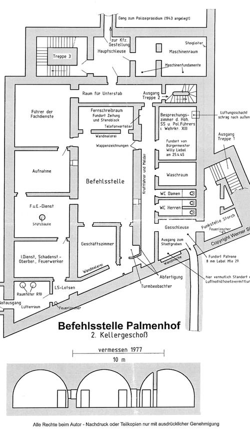 Der Bunker auf Papier: Ein Ausschnitt des Grundrissplanes von Wer­ner Sünkel zeigt die Aufteilung der Räume.