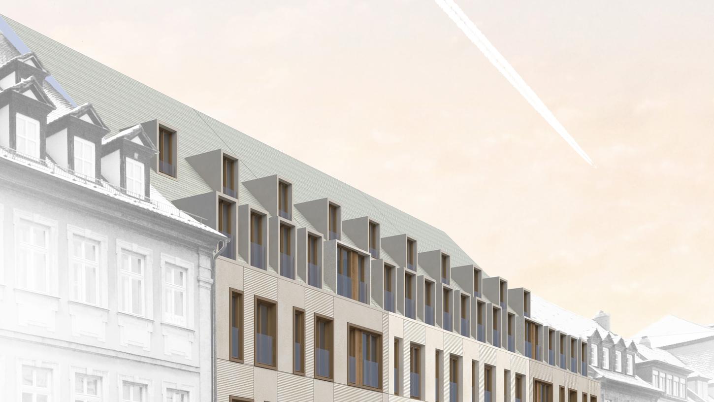 Der Entwurf des Architekturbüros "Wörner Traxler Richter" aus Dresden überzeugte die Jury in Bamberg mit einem stimmigen Konzept. Hier die Ansicht auf das Sparkassengebäude in der Langen Straße.