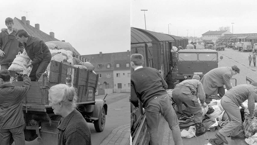 Die größte Entrümpelungsfahrt, die Nürnberg in den letzten Jahren erlebt hat, ist beendet. Die große Textilien-Sammlung trat den Weg nach Afrika an. Hier geht es zum Artikel vom 22. März 1966: 50 Güterwaggons mit Kleidern gefüllt.