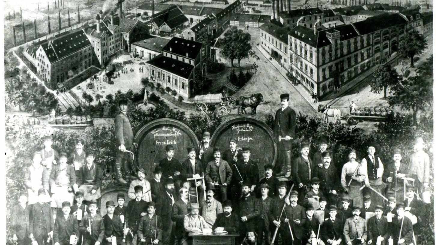 Diese Reproduktion nach Originalaufnahme um 1880/85 zeigen die Familie Erich und im Hintergrund die Produktionsstätten.