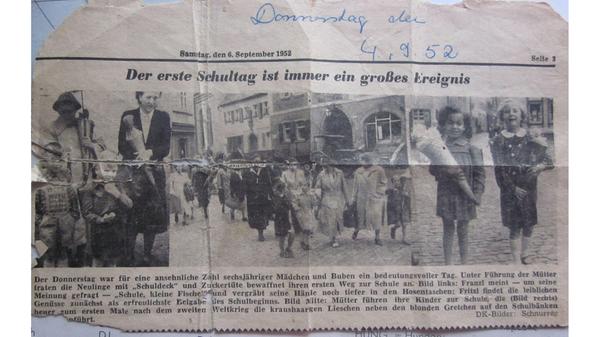 Werner Riedel fand in seinem Privatarchiv einen alten Artikel der Fränkischen Landeszeitung in Dinkelsbühl aus dem Jahr 1954. Darin zu sehen ist seine Frau Christa, "hier als blondes Gretchen dargestellt".