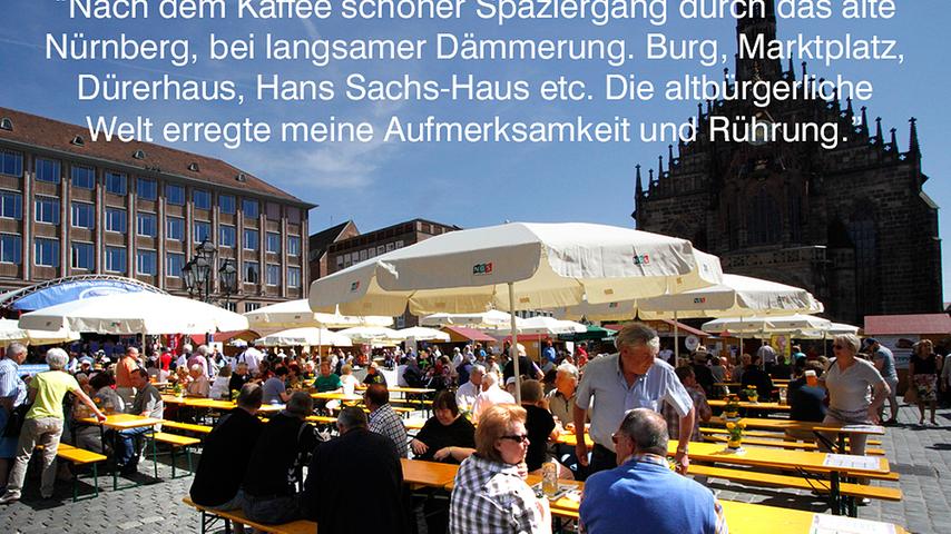 Der deutsche Literatur-Nobelpreisträger Thomas Mann (1875-1955) war mehrmals zu Besuch in Nürnberg. Das Zitat stammt aus einem Tagebucheintrag vom 22. November 1919.