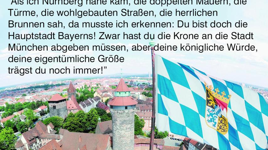 Der dänische Märchendichter Hans Christian Andersen (1805-1875) war von Nürnberg begeistert und mehrmals zu Besuch in der Stadt. Aus dem Jahr 1840 stammt dieses Liebeserklärung an Nürnberg, die wohl noch heute vielen Franken aus der Seele spricht.