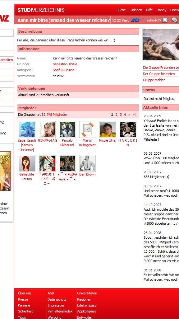 "Ich glühe härter vor, als Du feierst": 2005 entsteht der Sammelort schlechthin für Studenten im Netz. Und für alle, die es schaffen, sich eine Hochschule auszudenken oder im Anmeldefeld auszuwählen. Die Seite ähnelte zum Start sehr stark Facebook, dem sozialen Netzwerk, auf dem sich bis dahin kaum jemand aus Deutschland angemeldet hatte. Die Nutzer konnten Profile anlegen und sich in verschiedenen Gruppen anmelden, Nachrichten austauschen. Alles, was eben dazugehört. Jedoch geriet studiVZ bald in die Kritik - Gründer Dariani lud per Einladung im Nazi-Stil zu einer Party ein, der Datenschutz war nicht gewährleistet und das Geschäftsbahren und Domaingrabbing warfen kein gutes Licht auf studiVZ. Heute ist studiVZ weitesgehend von Facebook verdrängt.