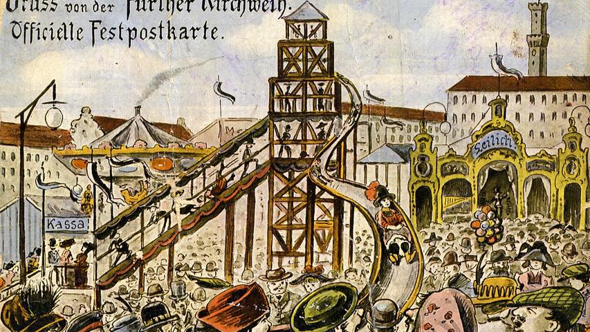 Fürth feiert: Die Michaelis-Kirchweih zierte diese "offizielle Festpostkarte" vor langer Zeit. Abgestempelt wurde sie 1912.