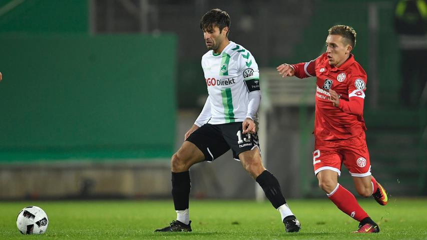 Ein Wiedersehen gab es für Fürths Kapitän Marco Caligiuri: Der 32-Jährige absolvierte selbst über 70 Spiele für den FSV Mainz.