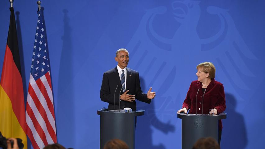 Auf der Pressekonferenz am Donnerstag fassen Merkel und Obama ihre gemeinsamen Erfolge zusammen: das Pariser Klimabakommen, der Kampf gegen den IS und die Verhandlungen zum Freihandelsabkommen TTIP.