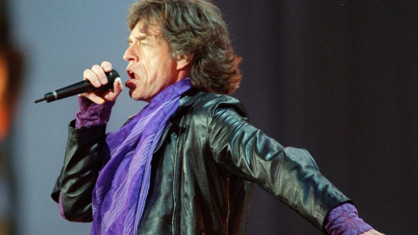 Mick Jagger am 13. Juni 1998 bei Stones-Konzert auf dem Nürnberger Zeppelinfeld.