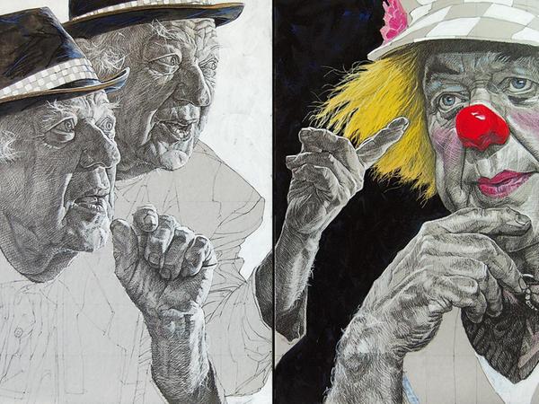 Unverkennbar Oleg Popov: Der Fürther Künstler Bruno Bradt hat den kürzlich verstorbenen russischen Clown getroffen und porträtiert.